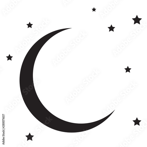 Monochrome moon with stars on white