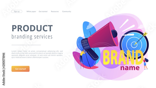 Business marketing strategy, firm recognition web banner template. Brand name, brand identity system, product branding services concept. Website homepage landing web page template.