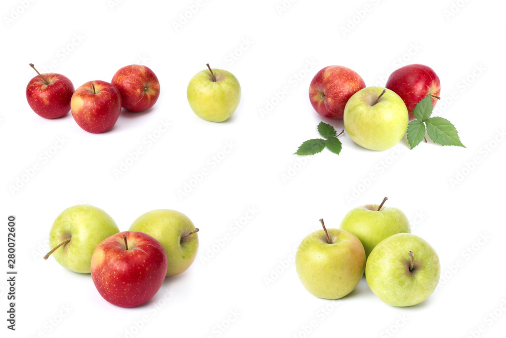 Set of red apples on a white background. Juicy apples of red color with yellow specks on a white background. The composition of juicy red apples Set of red apples on a white background. Juicy apples of red color with yellow specks on a white background. The composition of juicy red apples