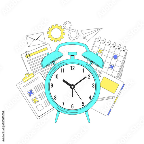 Time management concept illustration, organization, working time. Landing page template. Easy to repaint and adapt to your design. Vector illustration