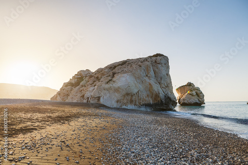 Aphrodite's Rock - Aphrodite's birthplace near Paphos City. The rock of the Greek Petra tou Romiou. Cyprus island, morning time. photo