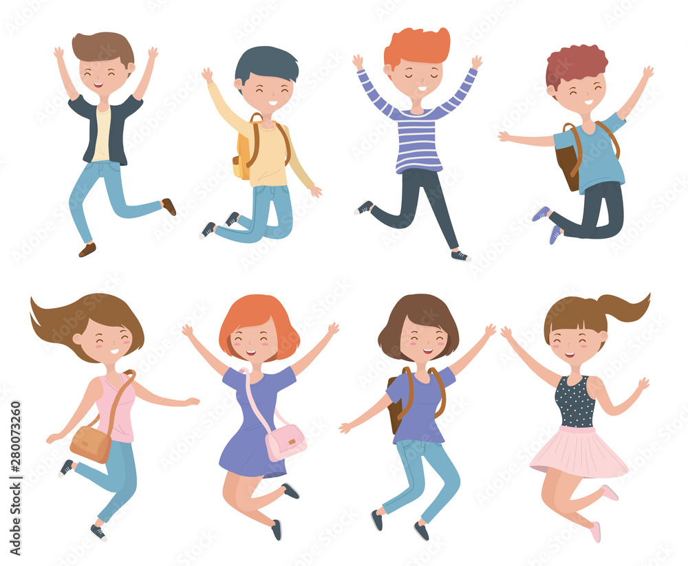 happy young men celebrating jumping characters happy young men celebrating jumping characters
