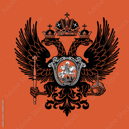 Colorful coat of arms of the Russian Empire. Vector illustration. XIX century.