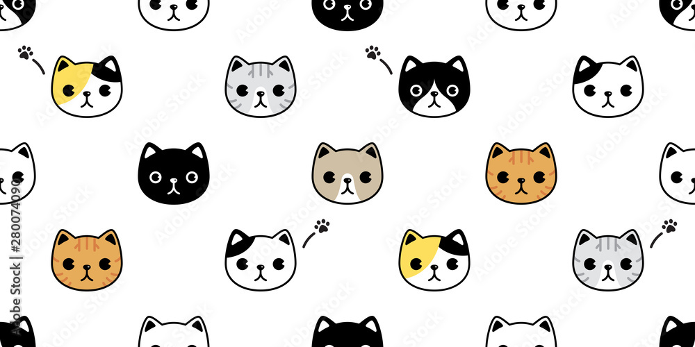 cat seamless pattern vector kitten calico head face breed paw cartoon scarf isolated tile wallpaper repeat background illustration doodle design cat seamless pattern vector kitten calico head face breed paw cartoon scarf isolated tile wallpaper repeat background illustration doodle design