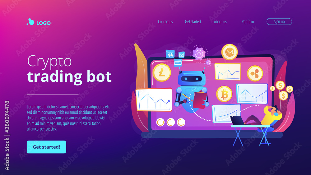 provocar tenedor espejo Cryptocurrency mining software, artificial intelligence for e business. Crypto  trading bot, automated AI tradings, best bitcoin trading bot concept.  Website homepage landing web page template. vector de Stock | Adobe Stock