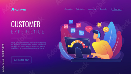 Clients assistance, call center, hotline operator, consultant manager. Customer care, seamless and personalized service, customer experience concept. Website homepage landing web page template.