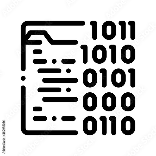 Binary File Coding System Vector Thin Line Icon. Coding System, Data Encryption Linear Pictogram. Web Development, Programming Languages, Bug Fix, HTML, Script Contour Illustration