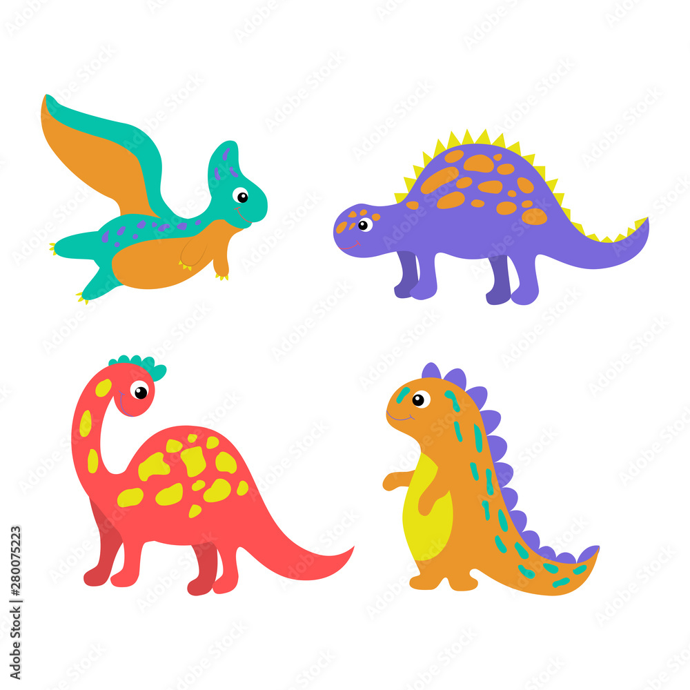 Set of colorful dinosaurs in beautiful style on white background. Cute cartoon dino design. Happy smile set vector. Internet concept. Cartoon style, flat isolated vector. Cute character design. Set of colorful dinosaurs in beautiful style on white background. Cute cartoon dino design. Happy smile set vector. Internet concept. Cartoon style, flat isolated vector. Cute character design.