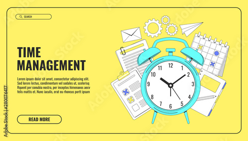 Time management concept illustration, organization, working time. Landing page template. Easy to repaint and adapt to your design. Vector illustration