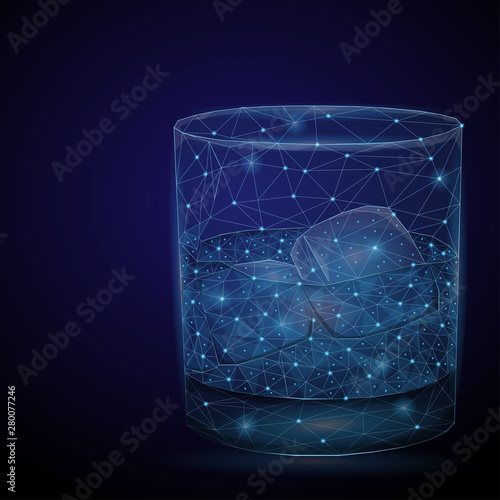 Abstract image glass with ice in the form of a starry sky or space, consisting of points, lines, and shapes in the form of planets, stars and the universe. Low poly vector background.