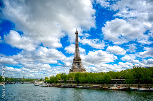 The Eiffel Tower across the River Seine in Paris, France.