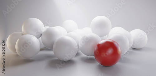 pile of balls one red 3d-illustration background