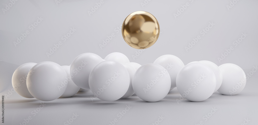 golden sphere with pile of white spheres 3d-illustration golden sphere with pile of white spheres 3d-illustration