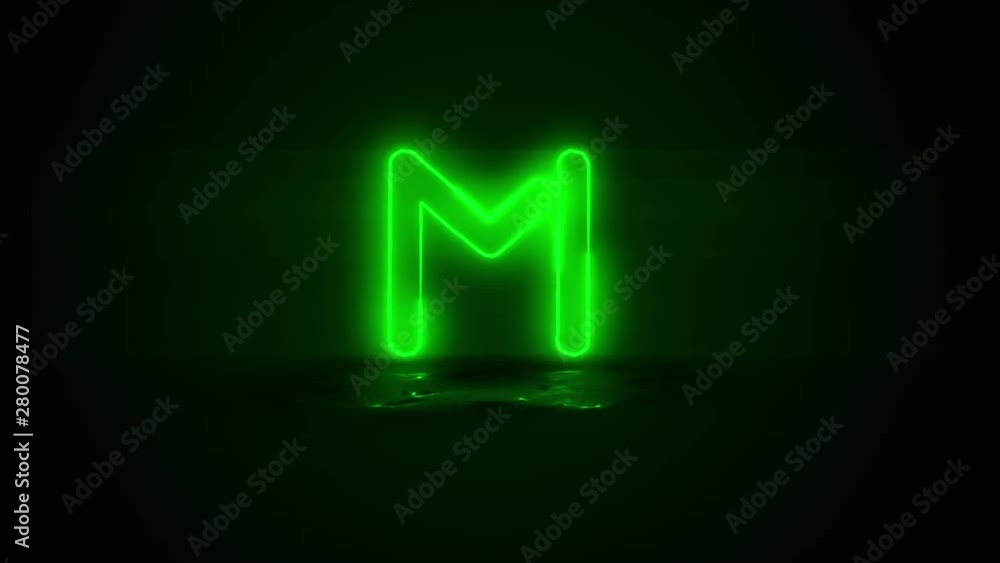 Alphabet letter M - green electric neon on black background in animation design Alphabet letter M - green electric neon on black background in animation design