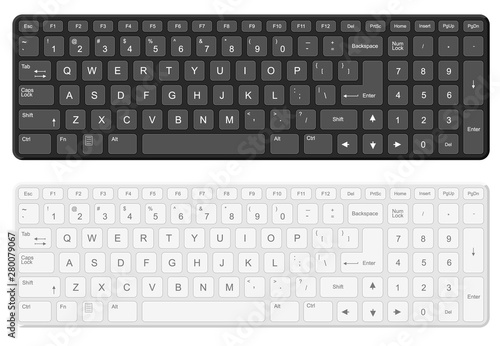 Cartoon Black and White Computer Keyboard Template Set. Vector