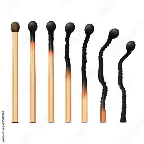 Realistic 3d Detailed Wooden Match Stick Set. Vector