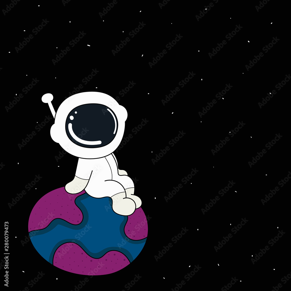 Astronaut sits on Earth.Cute spaceman alone in outer space. vector illustration in cartoon style Astronaut sits on Earth.Cute spaceman alone in outer space. vector illustration in cartoon style