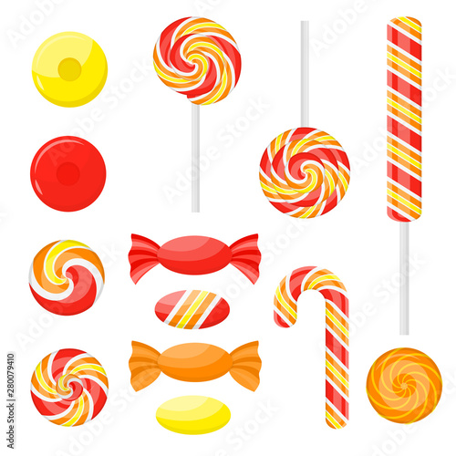 Cartoon Color Sweetmeats Set Different Types Set. Vector