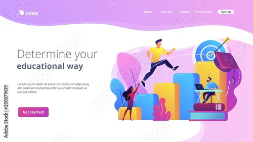 Goal achievement, career promotion, school graduation. Educational trajectory, educational capital strategy, determine your educational way concept. Website homepage landing web page template.