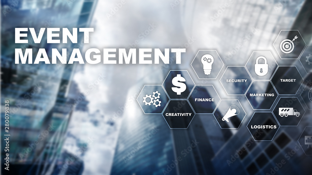 Event management Concept. Event management flowchart. Event management related items. Mixed media business. Event management Concept. Event management flowchart. Event management related items. Mixed media business.