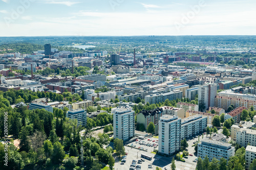 Beautiful top view of the Tampere city at summer day, Finland. photo