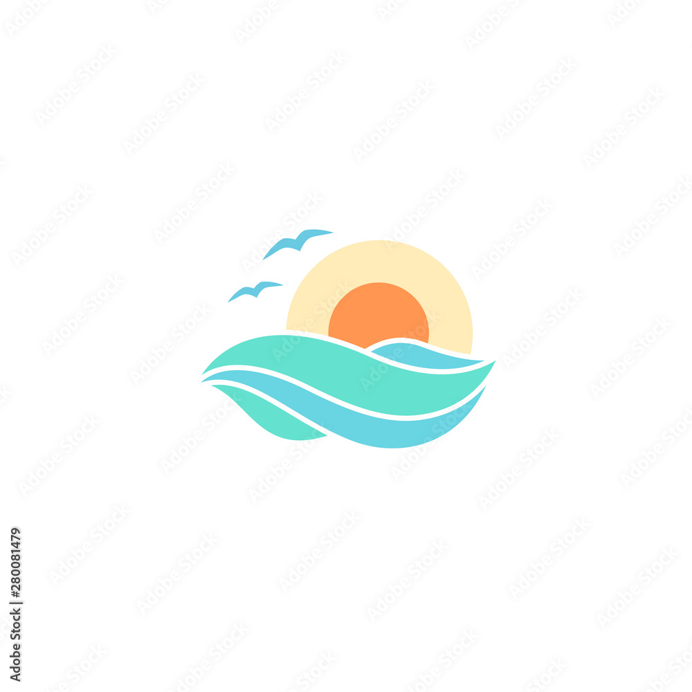 Sea and sun flat logo design Sea and sun flat logo design