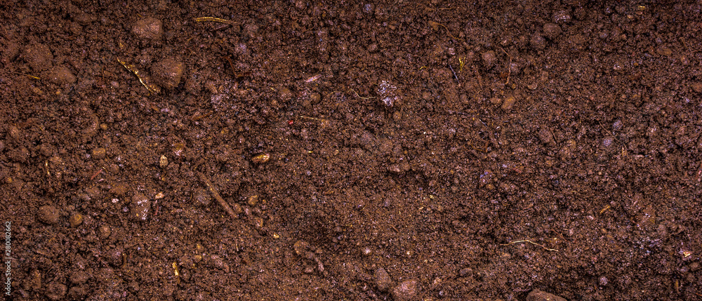 Fertile soil with peat - panoramic background for agriculture Fertile soil with peat - panoramic background for agriculture