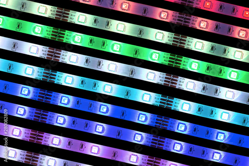 Εκτύπωση καμβά A various LED stripes in different colors.
