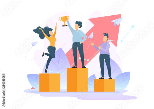 People go to their goal. Cup. Motivation Vector illustrations