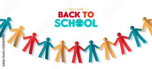 Back to school banner of papercut children garland