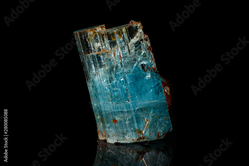 macro mineral stone aquamarine on a black background