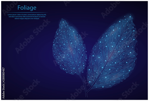 Abstract image foliage in the form of a starry sky or space, consisting of points, lines, and shapes in the form of planets, stars and the universe. Low poly vector background.