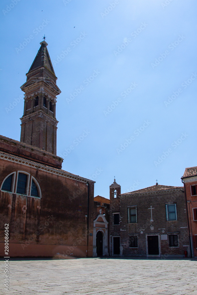 San Martino church on Burano island in Venice, Italy