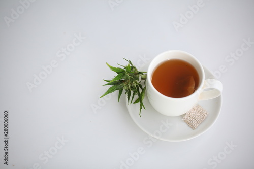 hemp tea . medical cannabis leaf