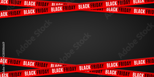 Red ribbons for black friday sale on black background. Crossed ribbons. Big sale. Graphic elements. Vector illustration photo