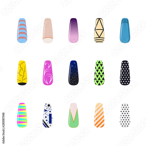Cartoon Color Nail Service Art Elements Set. Vector