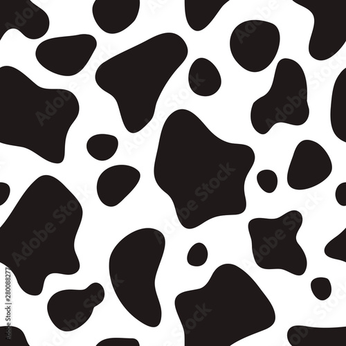 Seamless pattern black and white. Cow hide background.
