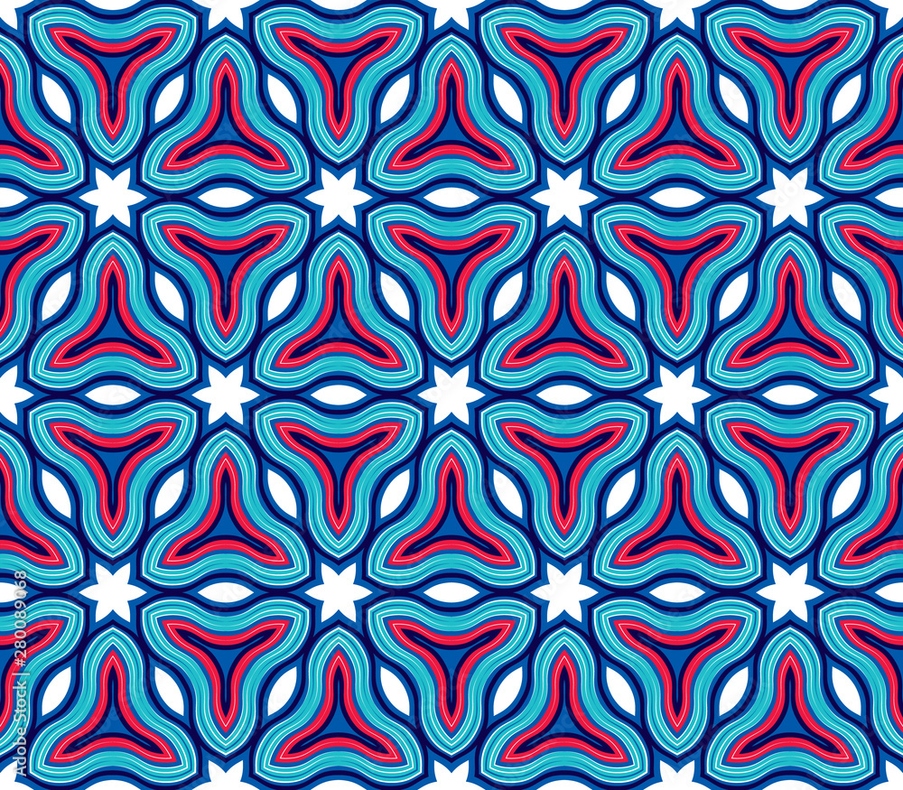 Abstract vector seamless pattern. Kaleidoscope of lines and shapes.