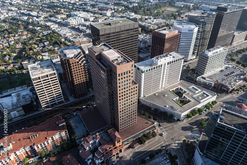Aerial view of buildings along Wilshire Blvd near Westwood in Los Angeles, California. photo