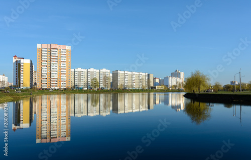 Multi-storey houses on the lake. District Klinkowski. Gomel. Belarus