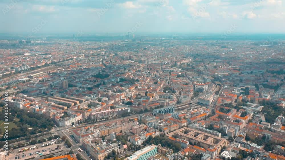 VIENNA, AUSTRIA, - JUNE 2019: Aerial view of Schonbrunn Palace, former imperial summer residence, tourist attraction. VIENNA, AUSTRIA, - JUNE 2019: Aerial view of Schonbrunn Palace, former imperial summer residence, tourist attraction.