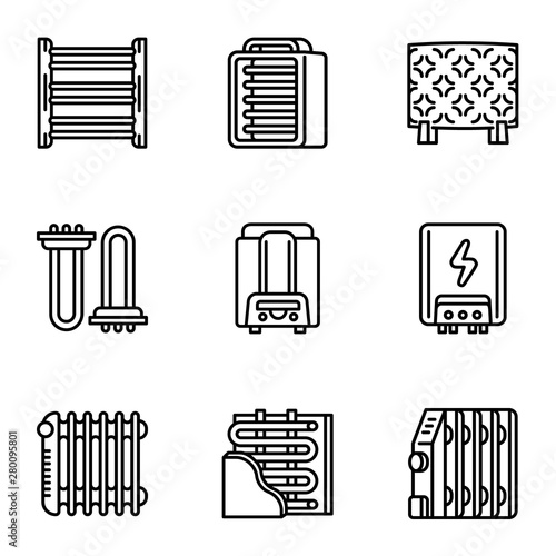 Heater icon set. Outline set of 9 heater vector icons for web design isolated on white background
