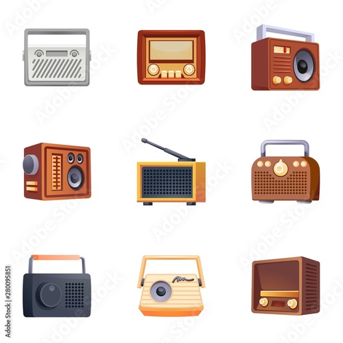 Radio icons set. Cartoon set of radio vector icons for web design