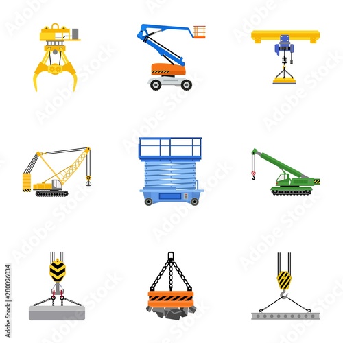 Lift machine icon set. Flat set of 9 lift machine vector icons for web design isolated on white background
