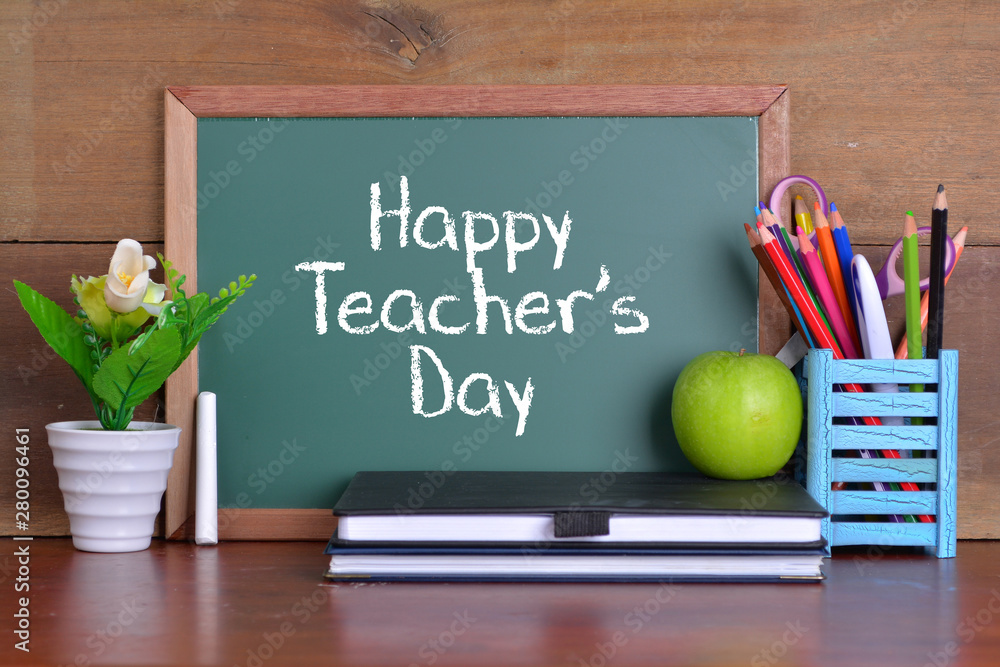 Green writing board with word Happy Teacher's Day Green writing board with word Happy Teacher's Day