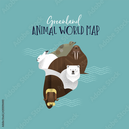 Greenland country and arctic animal map concept