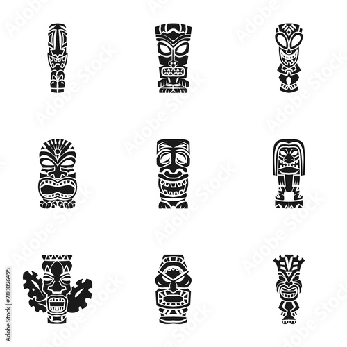 Tiki idol icon set. Simple set of 9 tiki idol vector icons for web design isolated on white background photo