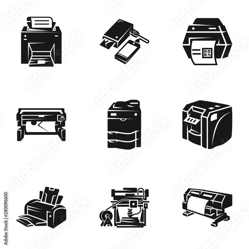 Printer icon set. Simple set of 9 printer vector icons for web design isolated on white background