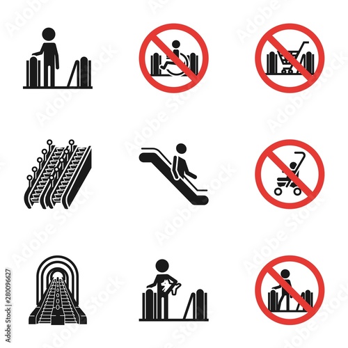 Escalator icon set. Simple set of 9 escalator vector icons for web design isolated on white background