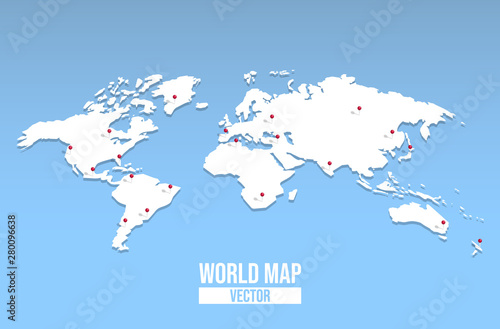 Fototapeta Naklejka Na Ścianę i Meble -  World map empty template with red location pin